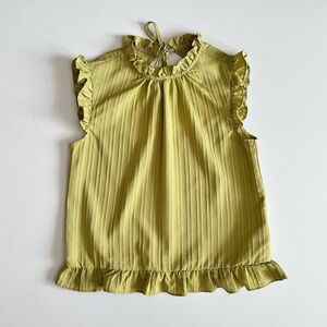Sason Green Flutter Short Sleeve Mock Neck Blouse Small